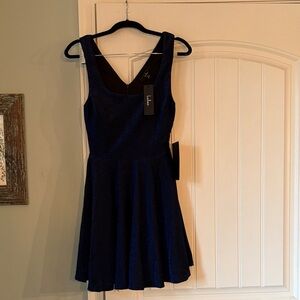 Lulus Blue Metallic Skater Mini Dress